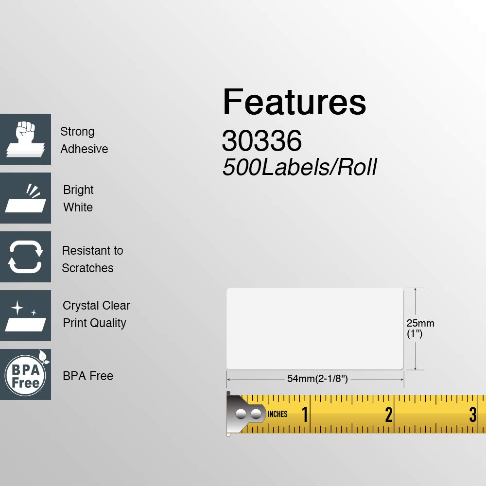 BETCKEY - Compatible DYMO 30336 (1" x 2-1/8" Removable) Multipurpose & Barcode Labels - Compatible with Rollo, DYMO Labelwriter 450, 4XL & Zebra Desktop Printers[2 Rolls/1000 Labels]