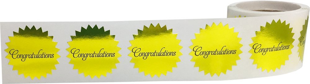 Congratulations Stickers Metallic Gold Seals 1 Inch 100 Adhesive Labels