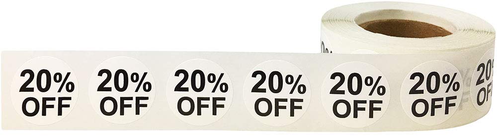 White 20% Percent Off Stickers for Retail 0.75 Inch 500 Adhesive Labels