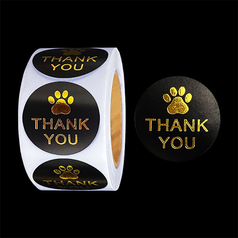 1500 Pcs Pet Paw Print Decals Thank You Sticker， Round Dog Paw Print Thank You Envelope Stickers Roll for Small Business，Round Kraft Labels Stickers