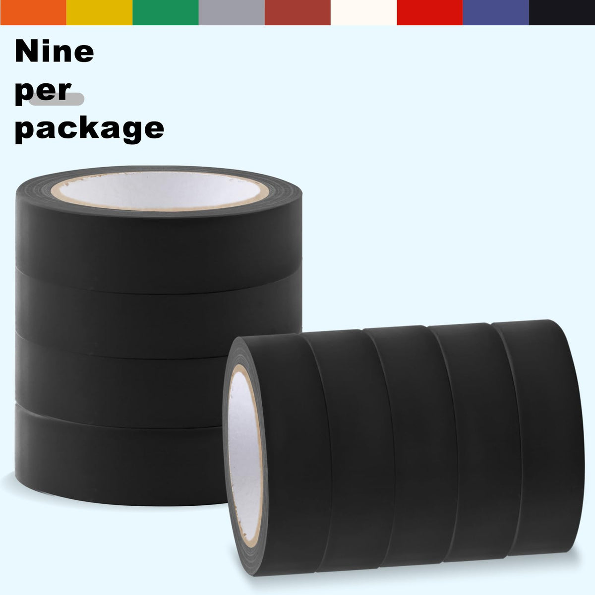 Romeda 9 Pack Electrical Tapes, Electrical Tape Water, Sun, and Oil Resistant, Electrical Tape is Suitable for Most Domestic, Commercial, and Industrial environments - Black