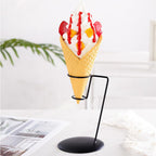 luzen 2Pcs Iron Metal Ice Cream Cone Rack Holder Single Ice Cream Cone Serving Treats Stand with Round Base French Fries Display Stand for Kitchen Bar Restaurant Party Supplies, Black