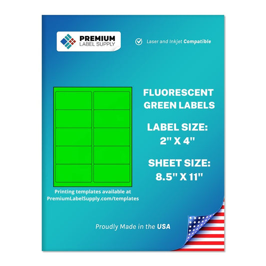 Premium Label Supply Bright Neon Color Fluorescent Stickers - 2" x 4" Labels - (Green Fluorescent, 250 Labels) Green Fluorescent