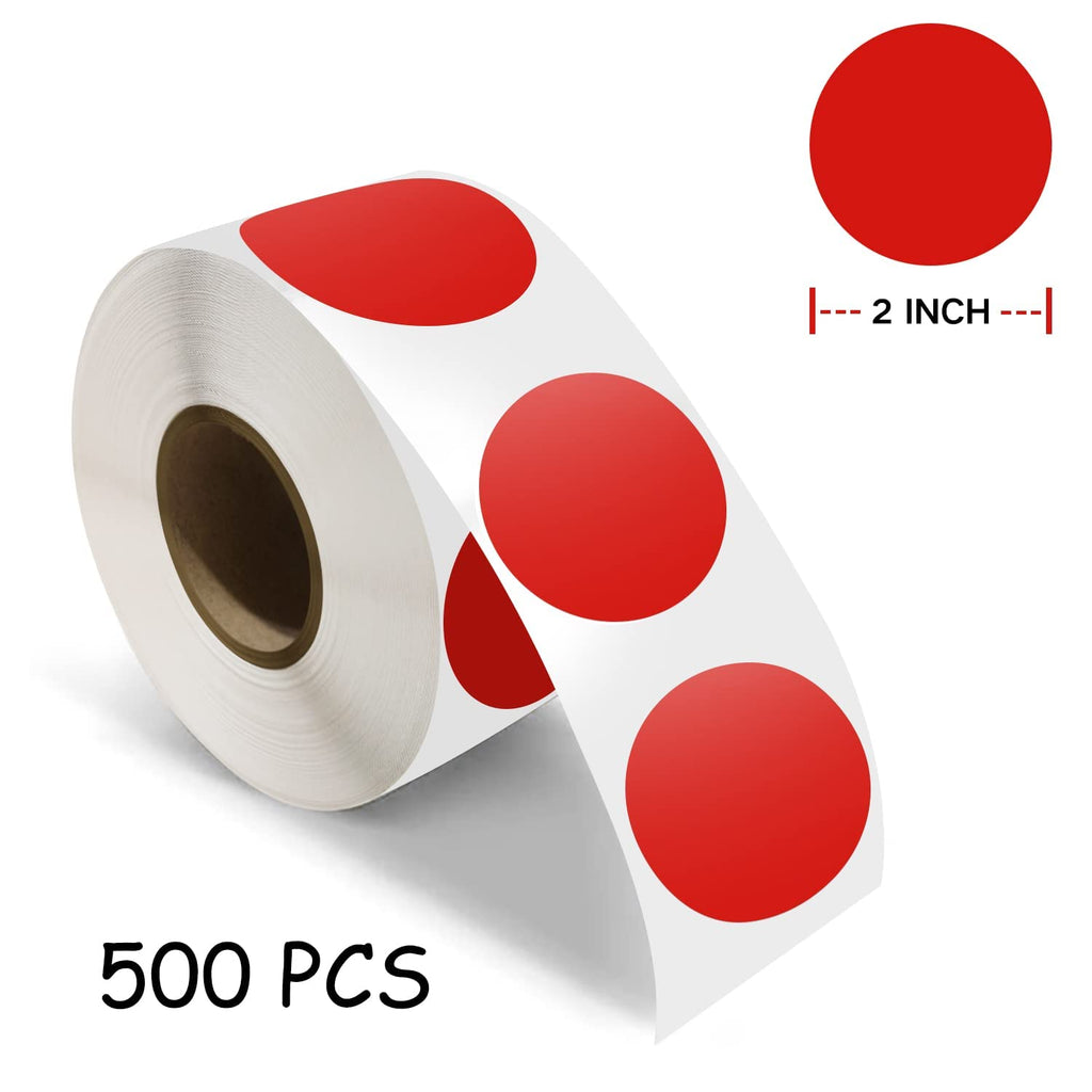 500 PCS Dot Sticker Tape 2" Inch Round Color Coding Labels Removable Writable Circle Floor Decal for Marking Organizing Social Distancing Red