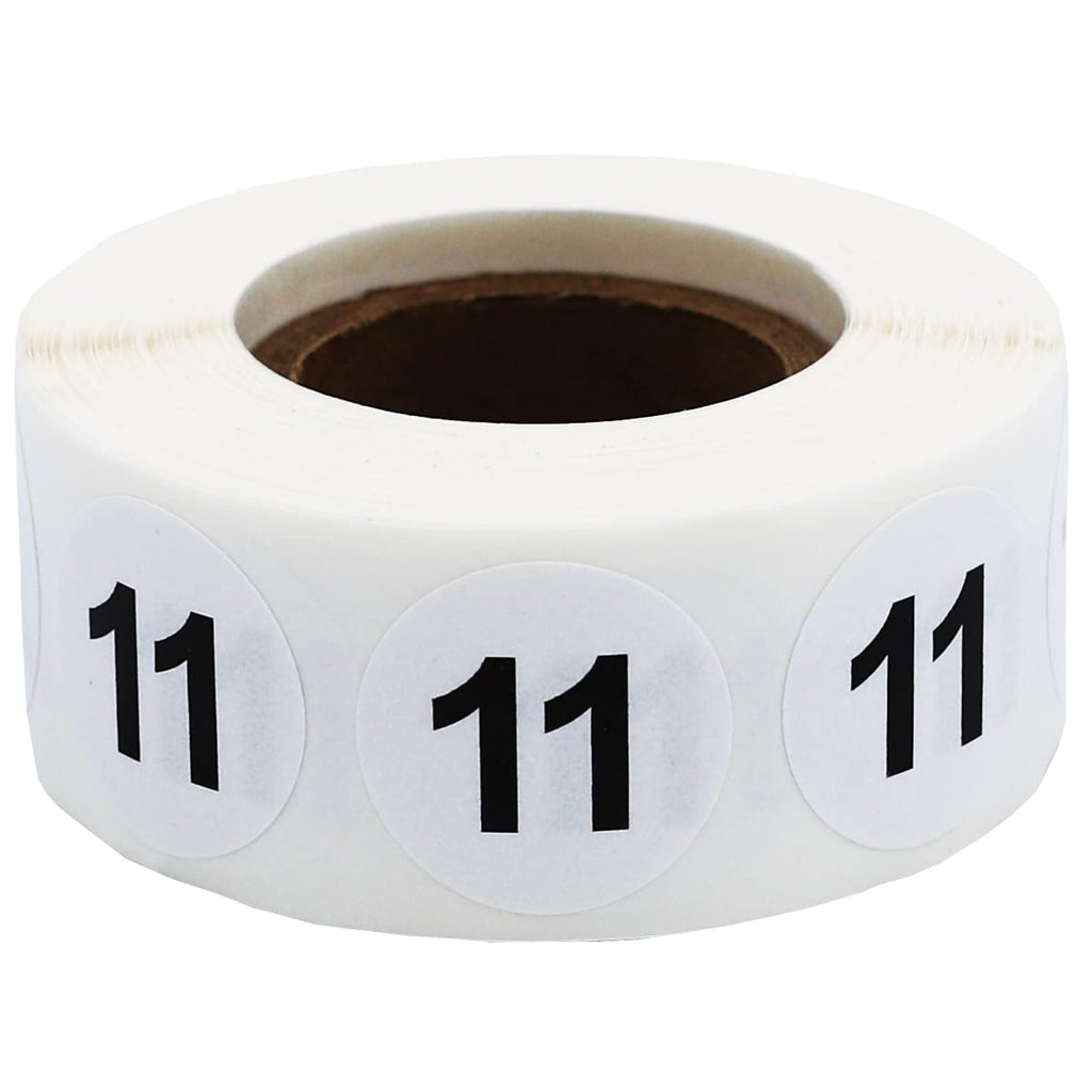 White with Black Number 11 Circle Dot Stickers, 3/4 Inch Round, 500 Labels on a Roll for Organization and Inventory - Semi-Gloss Finish - Made in The USA #11
