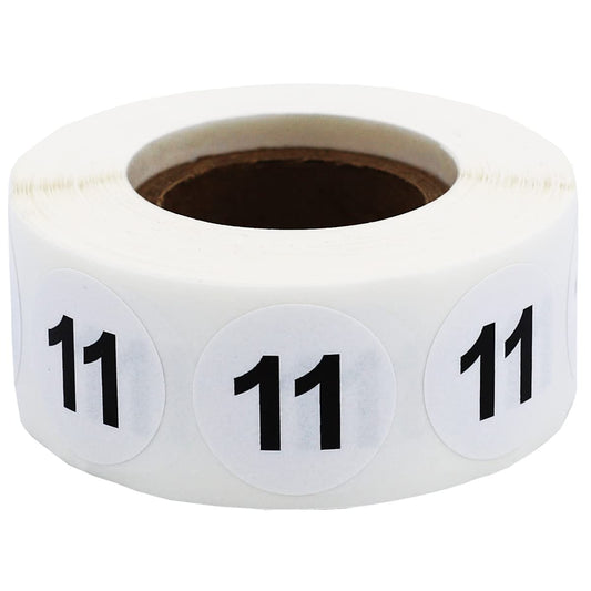White with Black Number 11 Circle Dot Stickers, 3/4 Inch Round, 500 Labels on a Roll for Organization and Inventory - Semi-Gloss Finish - Made in The USA #11