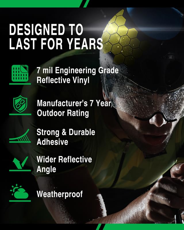 Bright Knight Decals Hexagon Reflective Stickers for Helmet, Yellow, 2-Pack