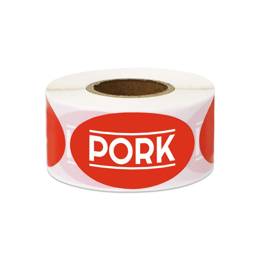 Pork Stickers - 1.75 x 1 Inch Pork Meat Labels in Bright Red for Restaurant Deli Food Truck Meat Markets Supermarket Grocery Store Stickers Food Meal Choice Package Label - 300 Count/Roll 300 Labels