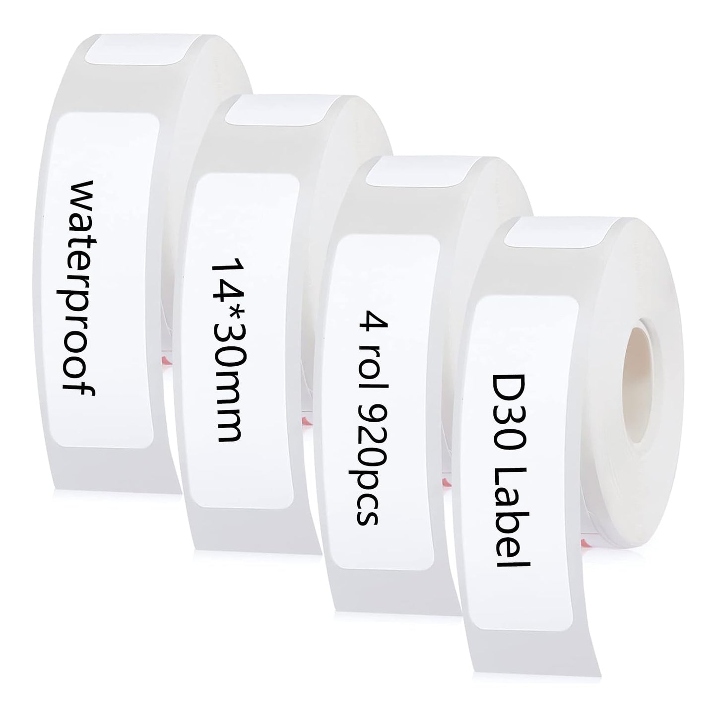 D30 Labels Label Maker Tape 920 PCS Compatible with D30 Laminated Office Labeling Sticker Replacement, 14mm x 30mm (0.55 x 1.18 Inch), Waterproof Adhesive Label Printer Tape Paper 4-Roll 0.55x1.18 in White