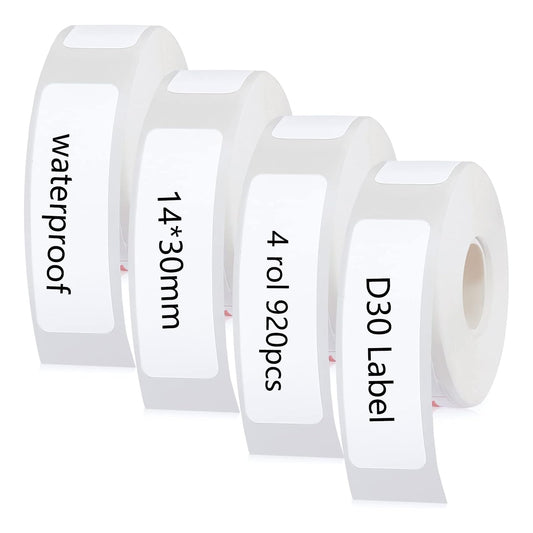 D30 Labels Label Maker Tape 920 PCS Compatible with D30 Laminated Office Labeling Sticker Replacement, 14mm x 30mm (0.55 x 1.18 Inch), Waterproof Adhesive Label Printer Tape Paper 4-Roll 0.55x1.18 in White