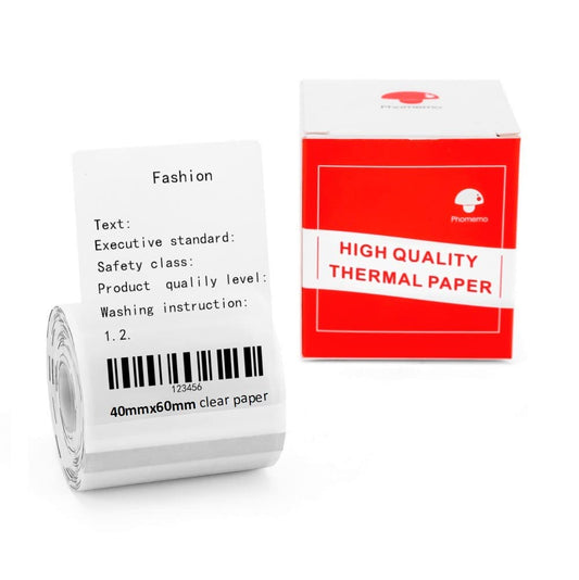 Phomemo Multi-Purpose Clear Self-Adhesive Label for Phomemo M200/M110/M220/M120/M221/M260/M150/M250 Label Maker,1 1/2" X 2 1/4" (40mm x 60mm), 130 Labels/Roll,Black on Clear 40mmX60mm