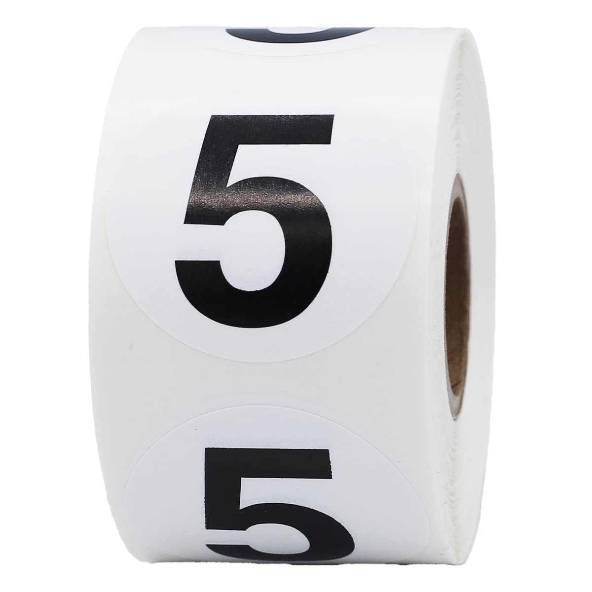 Black Number 5 Circle Stickers, 1.5 Inches Round, 500 Adhesive Labels on a Roll for Inventory, Bins, Retail, and Classroom Organization, Made in the USA Black 5