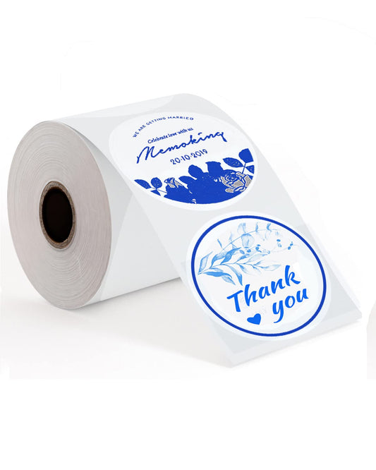 Phomemo 2" Blue on White Round Label Stickers Roll for Thermal Printer for Small Business Supplies - Commercial Grade Thermal Labels for Custom Stickers Personalized & Business Logo - 750pcs / Roll 2"x2"