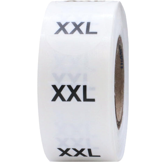 Clear Circle Extra Extra Large XXL Clothing Size Stickers - 3/4 Inch Round, 500 Clear Plastic Adhesive Labels Per Roll for Retail Apparel, Clothing Organization, and Inventory - Made in The USA
