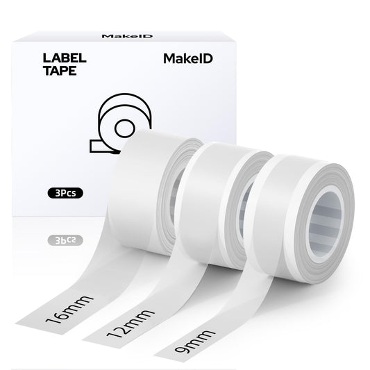 MakeID Label Maker Tape - Self-Adhesive Sticker Label Tape Refill Compatible with MakeID L1 Q1 Label Machine - Waterproof 6-Layer Laminated Film, Split-Back Design 9/12/16mm*transparent