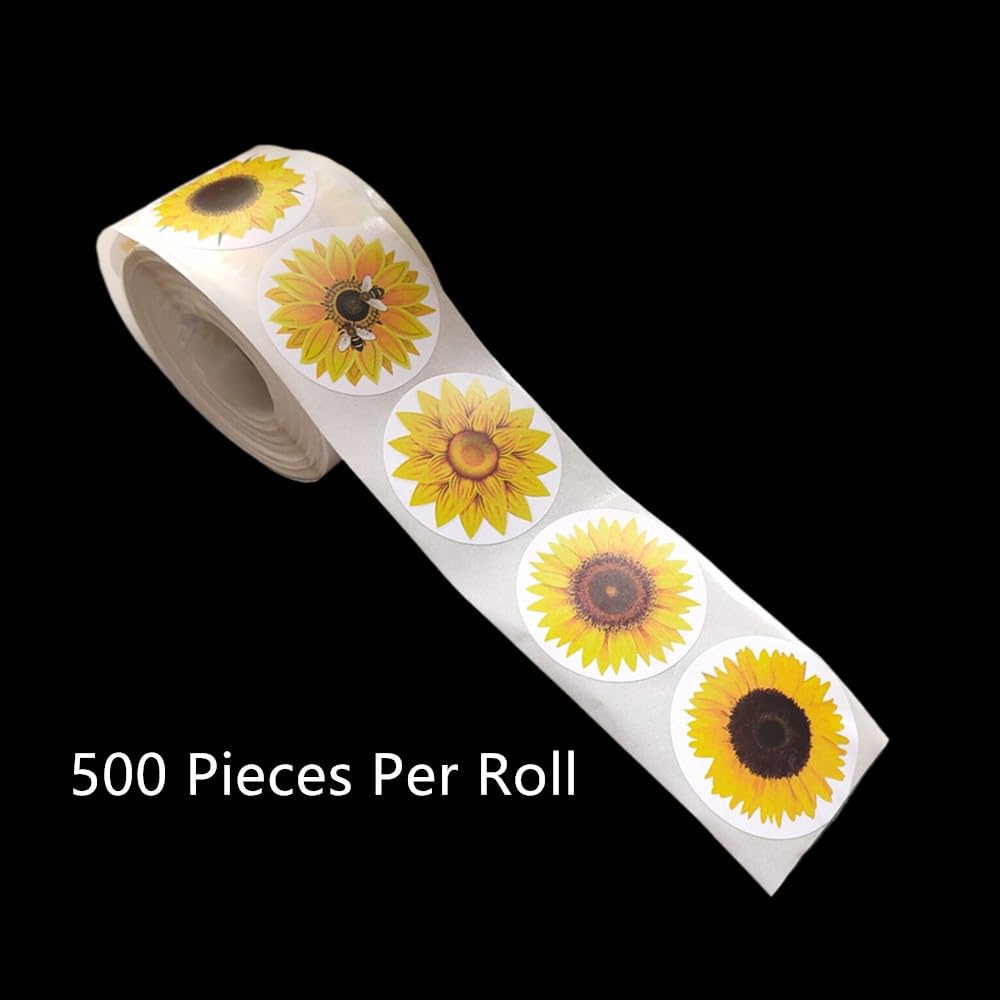 Cute Small Sunflower Stickers Roll with 8 Different Patterns, Self-Adhesive Sunflower Flowers Theme Decorative Label Stickers for Envelopes Decorations Party Laptop Gift Wrapping(Yellow, 500 Packs)