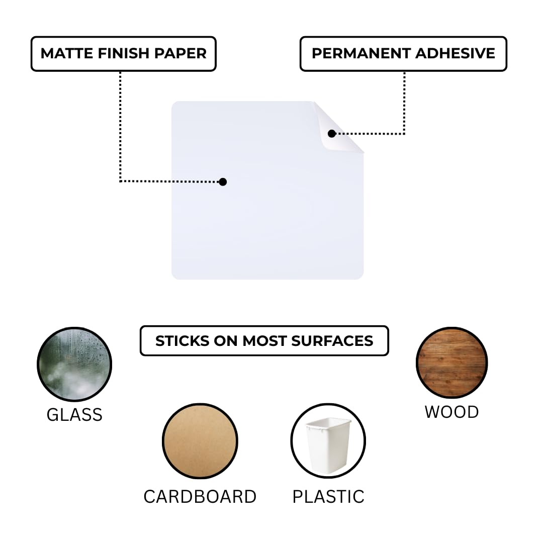 White 1x1 inch printable labels from ChromaLabel for laser and inkjet printers, shown on a sheet with 63 labels per sheet.
