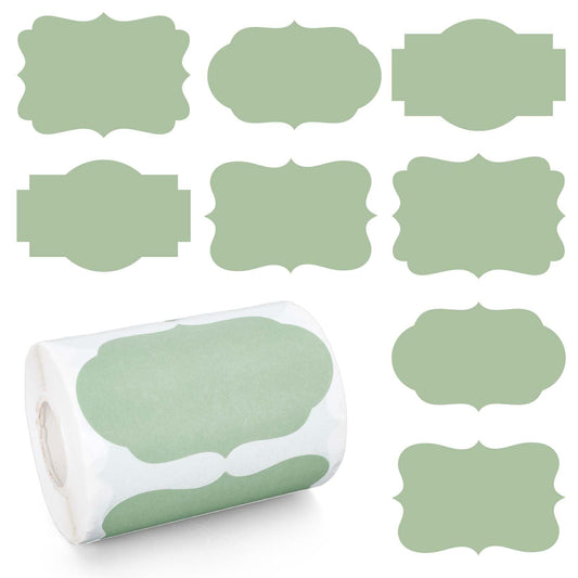 Sage Green Label Stickers Roll 4 Designs Self-Adhesive Blank Name Label Decals Assorted Sticky Gift Tag Labels for Presents Bottle Jar Greeting Cards Wedding Birthday Party, 280Pcs