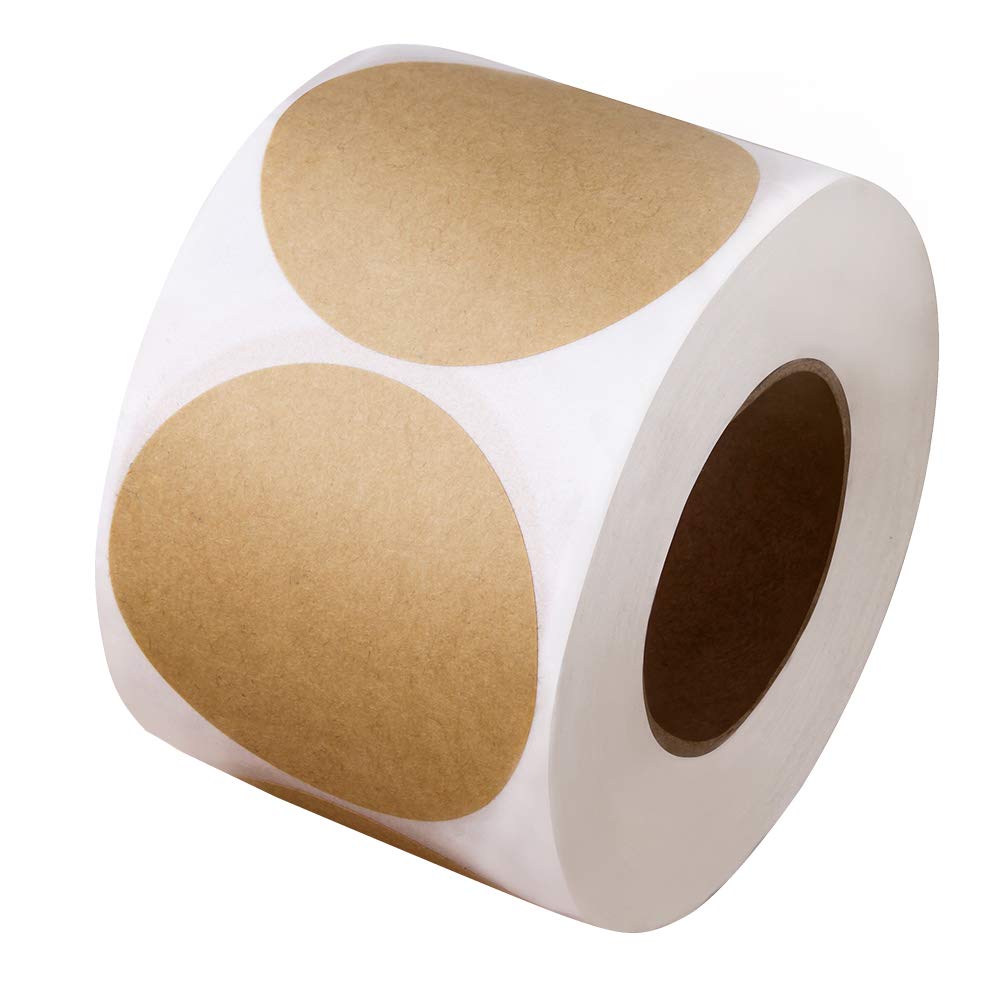 2 Inch Natural Brown Kraft Stickers (500 Per Roll) - Round Blank Stickers (Permanent Adhesive) for Store Owners, Crafts, Organizing, Jar and Canning Labels