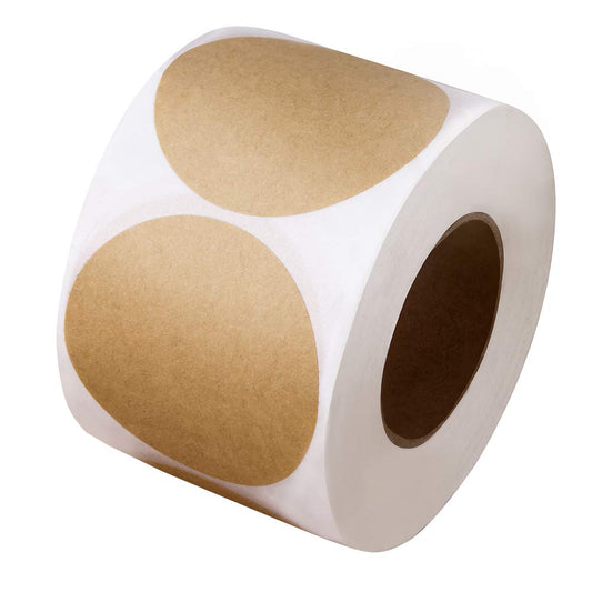 2 Inch Natural Brown Kraft Stickers (500 Per Roll) - Round Blank Stickers (Permanent Adhesive) for Store Owners, Crafts, Organizing, Jar and Canning Labels