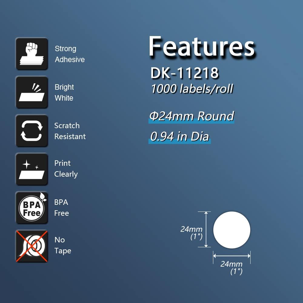 BETCKEY - Compatible Round Labels Replacement for Brother DK-1218 (0.94 in Dia), Use with Brother QL Label Printers [1 Roll/1000 Labels]