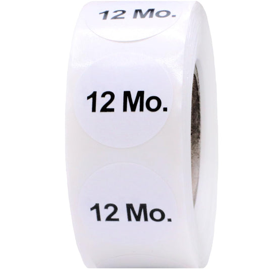 White Circle 12 Months Clothing Size Stickers for Retail Apparel 0.75 Inch 500 Total Adhesive Labels