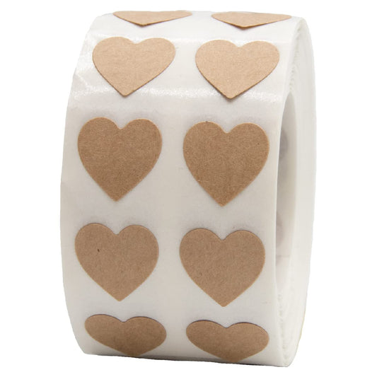 Natural Brown Kraft Heart Stickers Valentine's Day Crafting Scrapbooking 0.50 Inch 1,000 Adhesive Stickers Natural Kraft