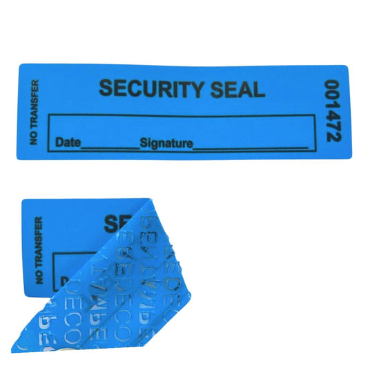 USPACKSMART 1"x3.35" Blue Non-Transfer Tamper-Evident Security Void Stickers/Labels/Seals with Sequential Numbers, Writable, Fan Folded for Convenience | 100-Pack Labels/Stickers