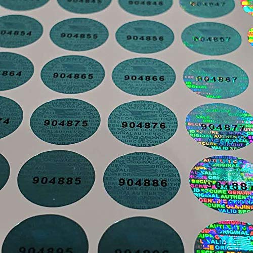 Blue Color 14 MM (0.53 inch) Round with Serial Number Hologram Labels Tamper Evident Stickers Security Void Seals Labels - Dealimax Brand (1000) 1000