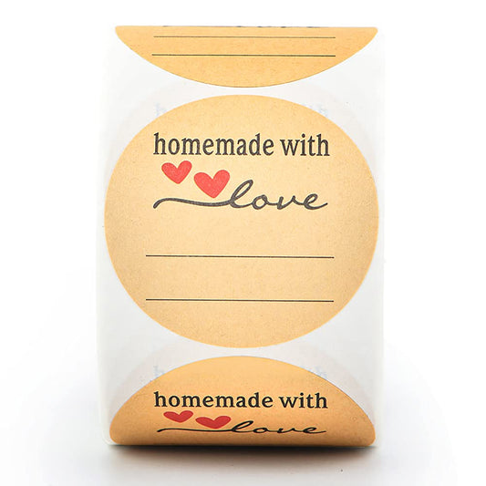 2 Inch Natural Brown Kraft Stickers (500 Per Roll), Homemade with Love Sticker with Lines for Writing (Permanent Adhesive) for Store Owners, Crafts, Organizing, Jar and Canning Labels