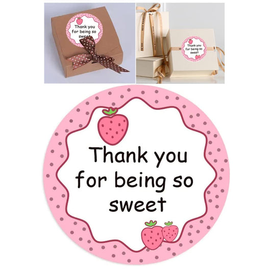 Strawberry Sticker Label,Thank You for Being So Sweet Happy Birthday Stickers,1.5 Inch Baby Shower Labels,500 Pcs Per Pack