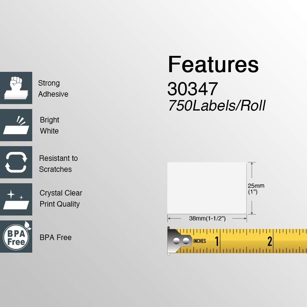 BETCKEY - Replace for DYMO 30347 (1" x 1-1/2") Book Spine Labels [10 Rolls] 10-rolls (7500 Labels)
