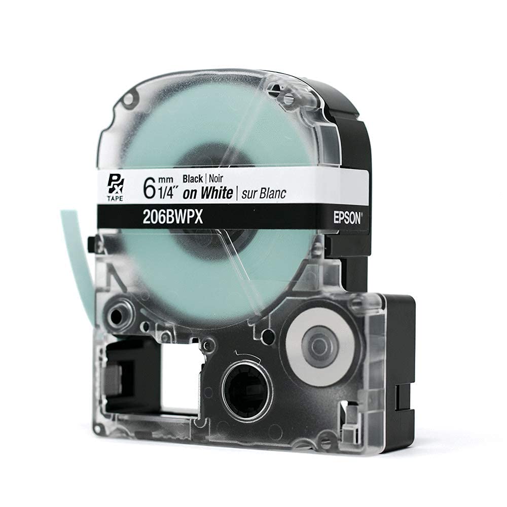 Epson LABELWORKS 206BWPX Genuine PET (Polyester) Tape Cartridge - Black on White Standard Industrial Label Maker Tape - 1/4" (6MM) Wide, 30 ft