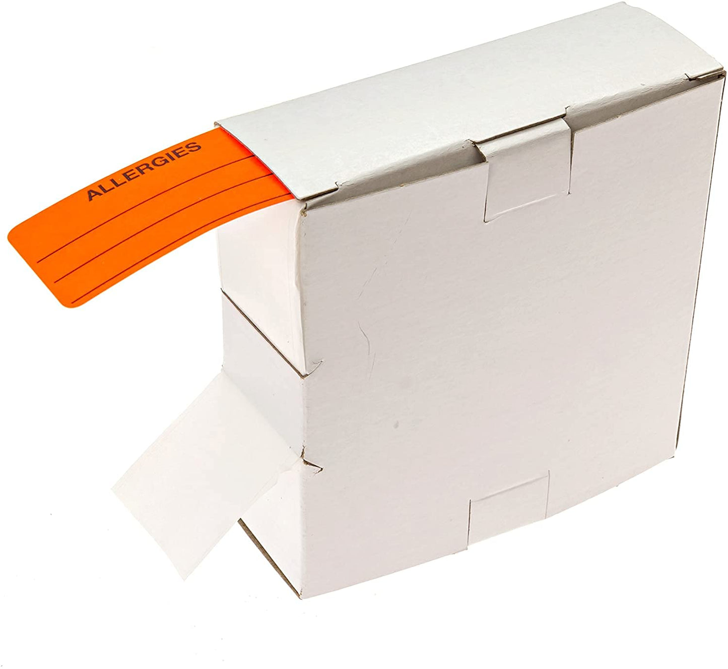 Allergies Sticker with Dispenser Box / 250 Allergy Stickers/Fluorescent Red Warning 1.125" x 2.25" Label