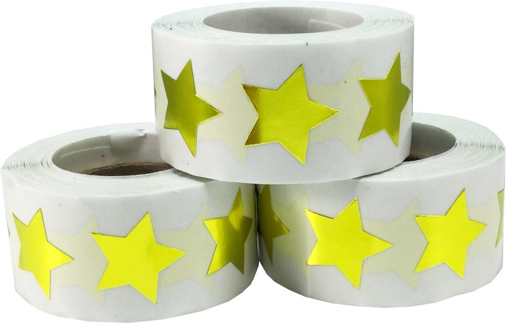 Metallic Gold Star Stickers, 3/4 Inch, 500 Metallic Plastic Labels per Roll - Perfect for Rewards, Decorations, and Crafts in Schools, Offices, and Home Use Metallic Gold