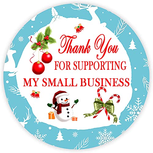 Christmas Business Sticker Labels,2 Inch Round Thank You for Supporting My Small Business Packaging Stickers, Holiday Label/Christmas Business Ornament Labels(500 Pcs)