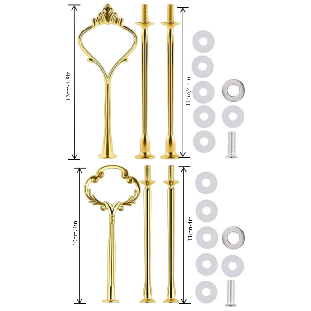4 Sets of 3 Tier Cake Plate Stand Handle Hardware, Cake Fruit Food Plate Stand Handle Fitting Hardware Rod Holder - Vintage Sunflower+Crown Fittings(Golden+Siver)