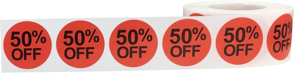 50% Percent Off Stickers for Retail 1 Inch 500 Adhesive Labels