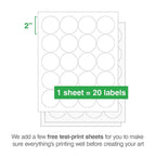 ChromaLabel 2-inch round printable labels for laser and inkjet printers, white, 500-pack on 25 sheets.