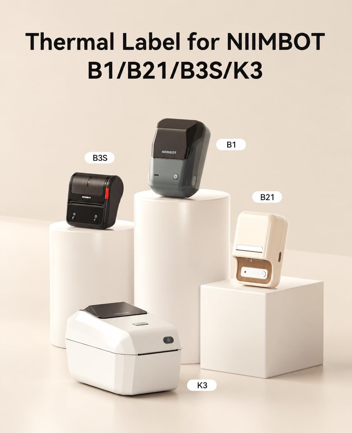NIIMBOT 3 Rolls 50x50mm Round Thermal Labels for B1/B21/B3S/K3 Label Maker
