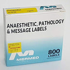 Box of 800 Mermed Propofol anesthetic syringe labels on roll, latex-free adhesive, printed in Australia, for medical use.
