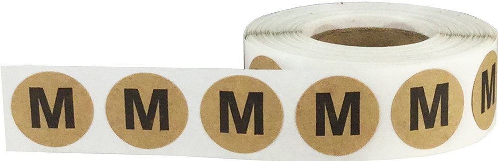 Brown Kraft Circle Clothing Size Stickers Pack, 3/4 Inch Round, Includes 1 Roll of XS, S, M, L, XL, and XXL, 500 Total Labels per Size