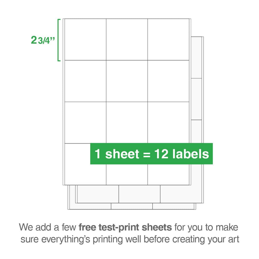 ChromaLabel printable labels for laser and inkjet printers, 2.75 x 2.75 inches, 12 labels per sheet, 300-pack.