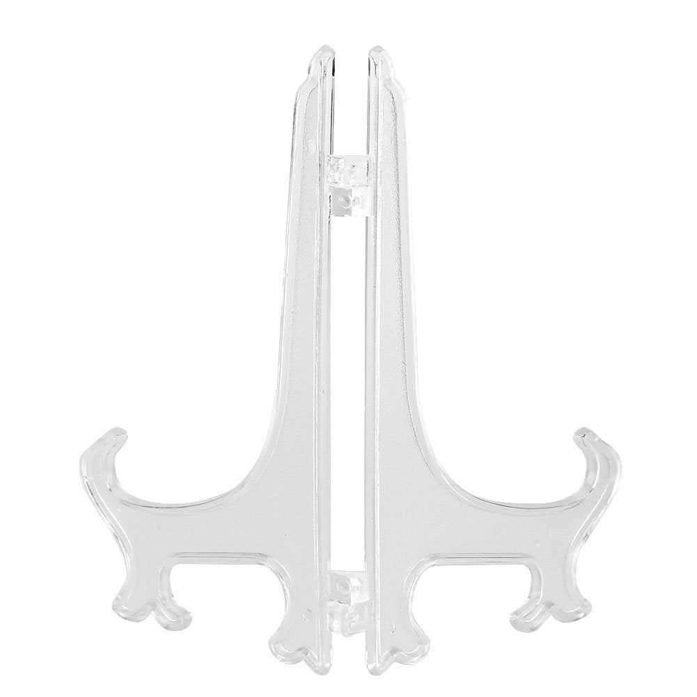 10pcs Clear Plastic Plate Holders, Foldable Adjustable Display Stand for Plates Picture Frames Dinnerware, with Support Stable Hook (17.5cm) 17.5cm