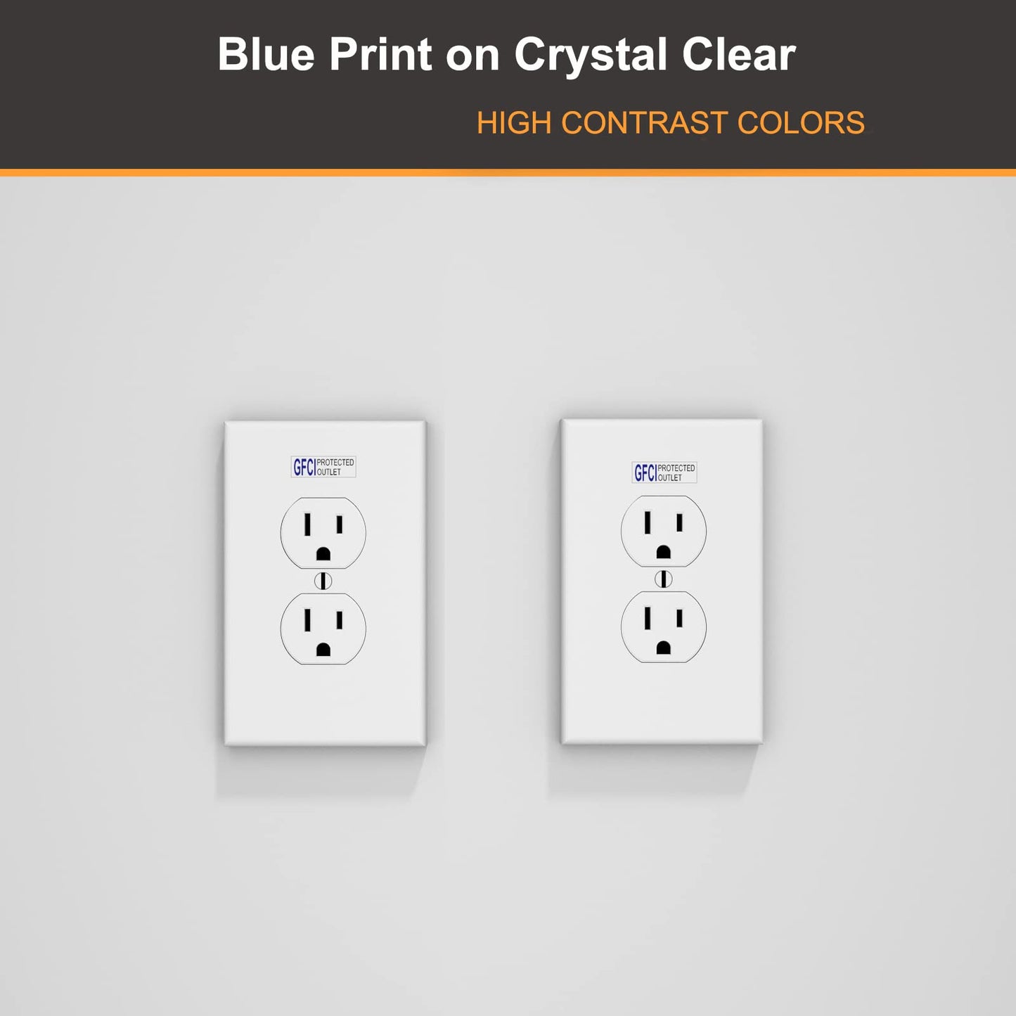 GFCI Protected Outlet Receptacle Plates Label Sticker Decal Blue Print On Clear remarking (96pcs 0.27" x 0.95")