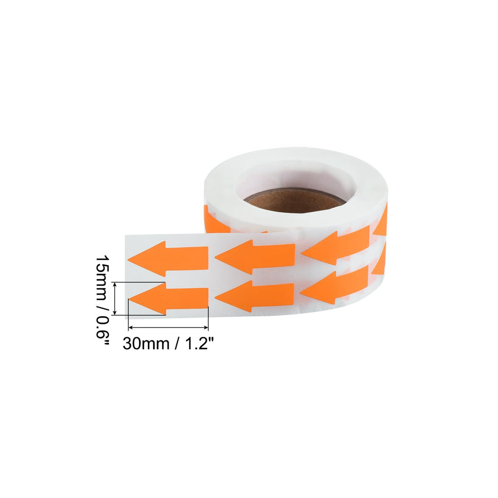 Bright orange PATIKIL arrow stickers, 1.2x0.6 inches, 1000 pack, adhesive pipe markers for gas flow direction and defect marking.