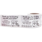 Thank you for your order 5-star food delivery labels, 1.5 x 2.5 inches, pack of 2, suitable for shipping and handling.