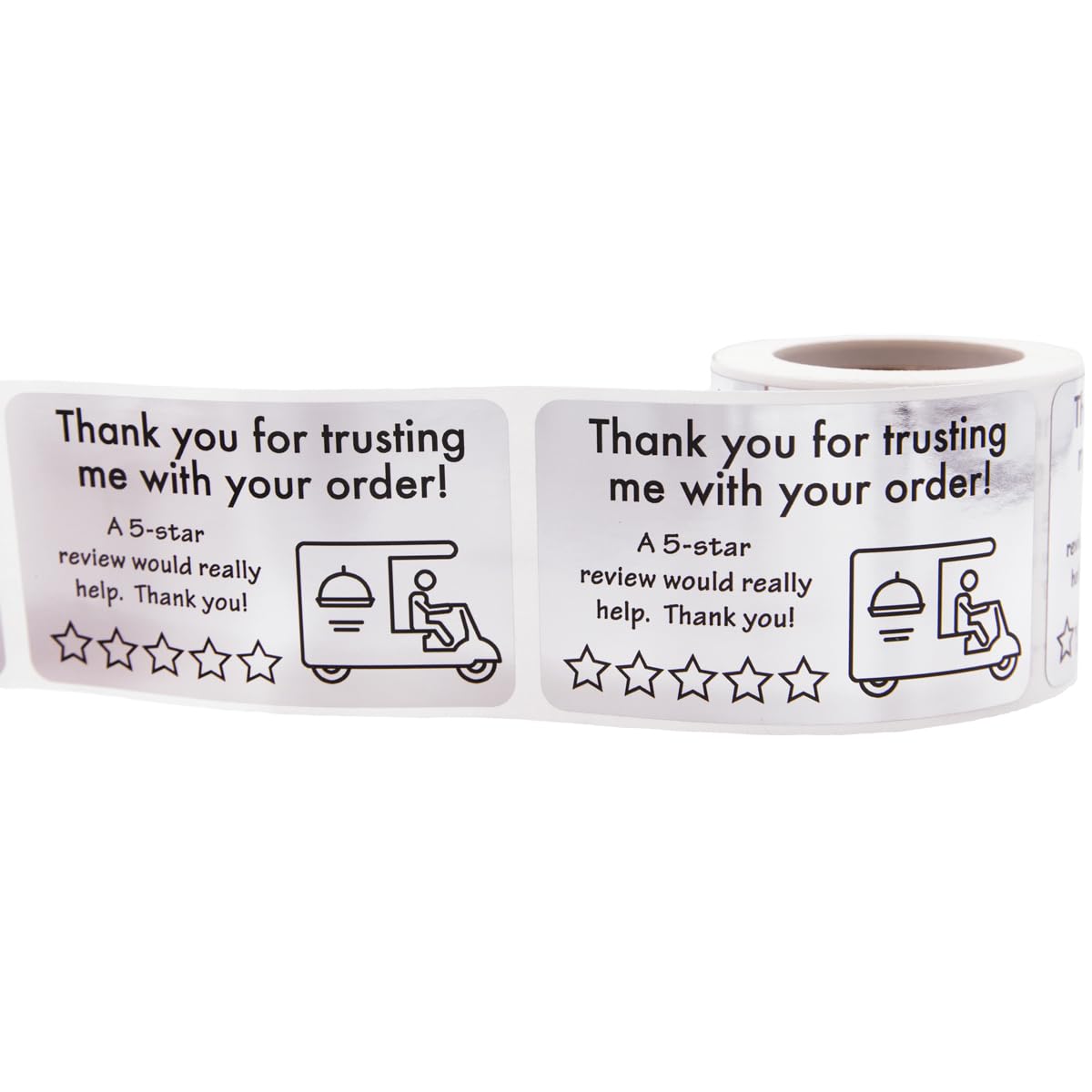 Thank you for your order 5-star food delivery labels, 1.5 x 2.5 inches, pack of 2, suitable for shipping and handling.