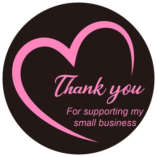 Thank You for Supporting My Small Business Sticker Labels, MeshaKippa Black 1.5" 600pcs Cute Black Pink Thank You for Supporting Stickers for Small Business