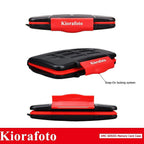 Kiorafoto water-resistant memory card case with 120 labels, holds 12 SD cards and micro SD cards for organized storage.